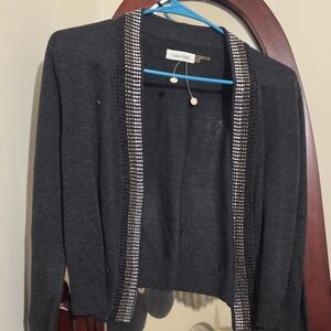 Calvin Klein Black Open-Front Cardigan with Rhinestone Trim
